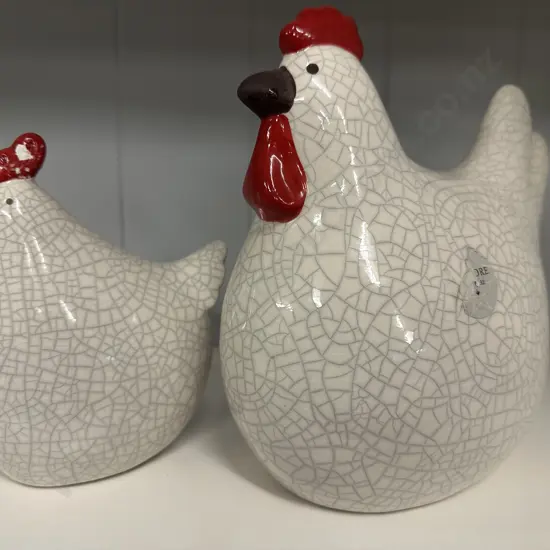 Decorative Chickens White & Red 